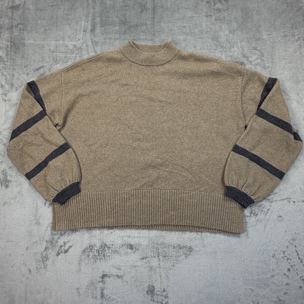 UpWest Mens Medium Mock Neck Sweater Brown Tan Minimalist Knit Pullover NWOT